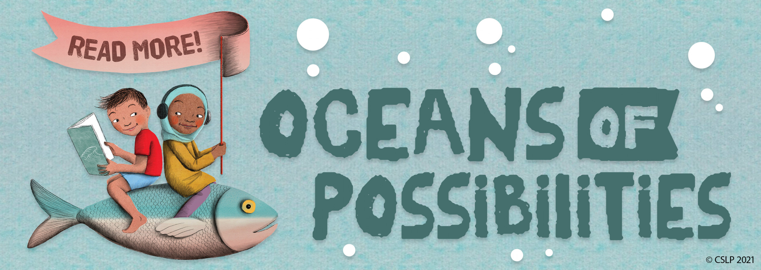 kids reading on fish-text says oceans of possibilities