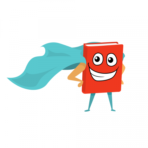 book with superhero cape