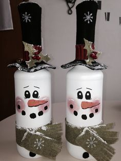snowmen painted wine bottles