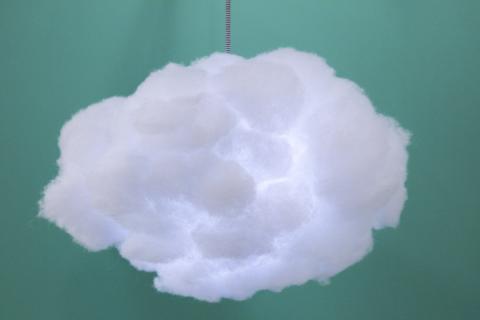 Image of a hanging light designed to look like a fluffy cloud.