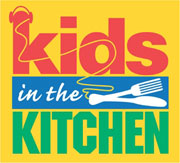 kids in kitchen words with knife and fork pic