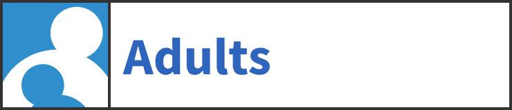 Adults badge with blue reader icon