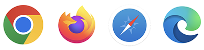 Chrome, Firefox, Edge, or Safari icons