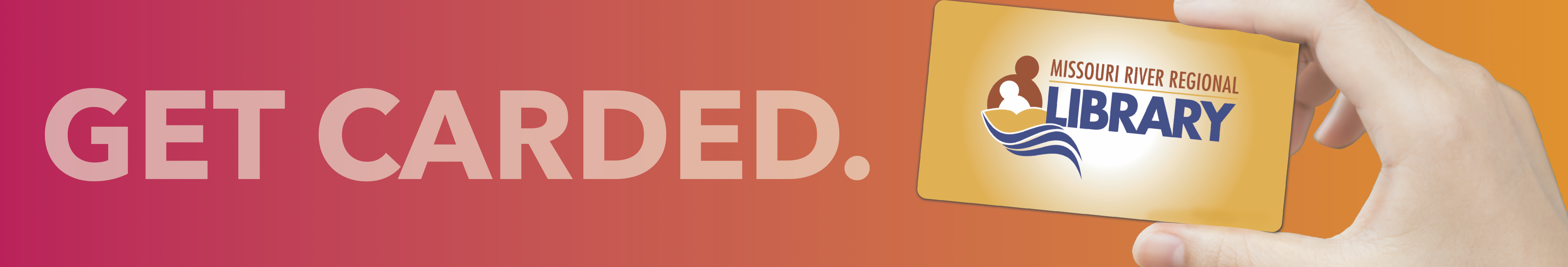 Graphic banner of someone holding a library card