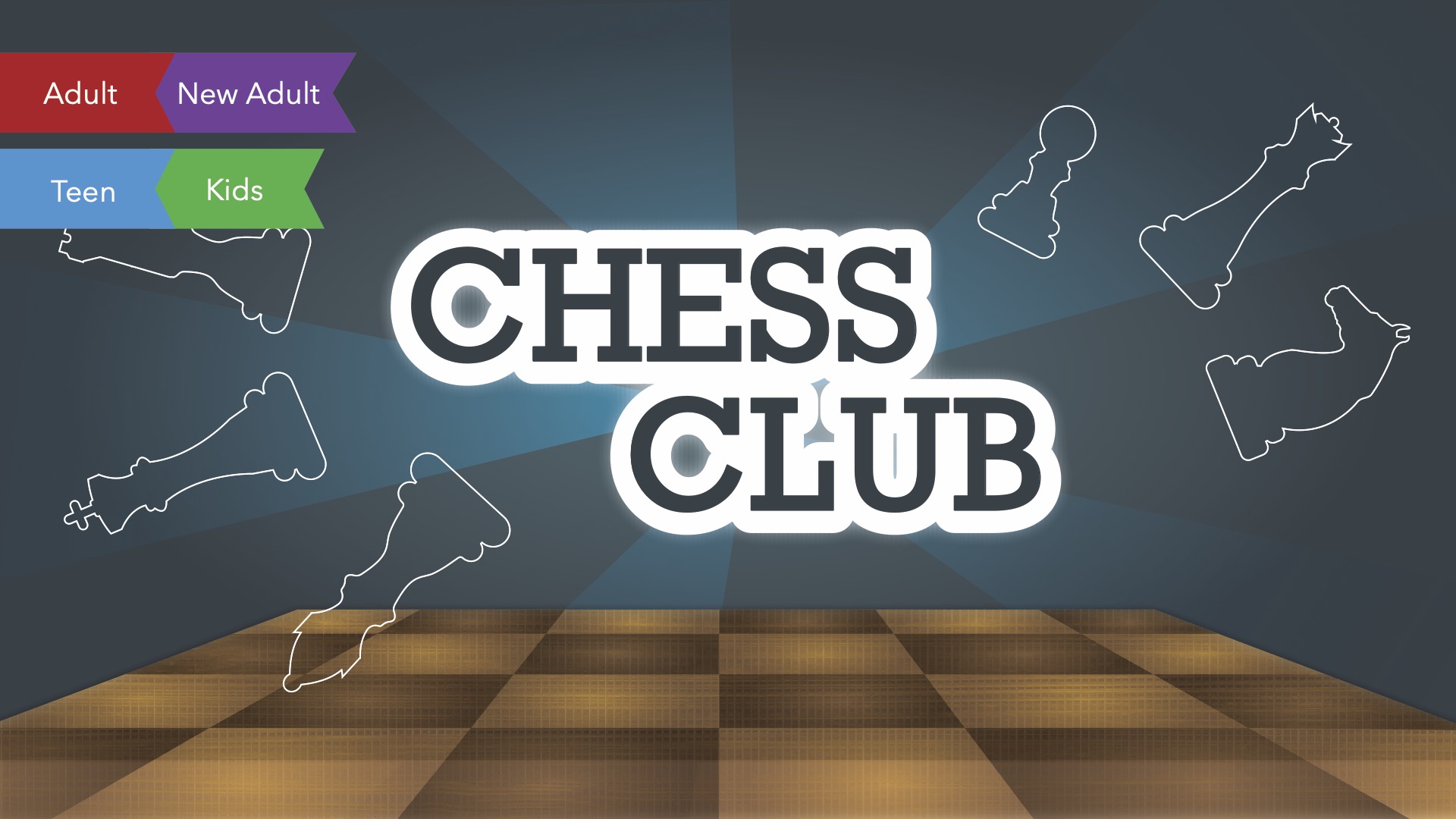 Chess Club graphic showing the outlines of different chess pieces