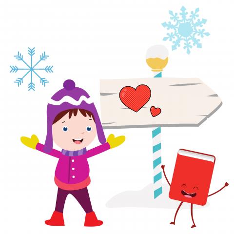 Child and Book Outside in Winter