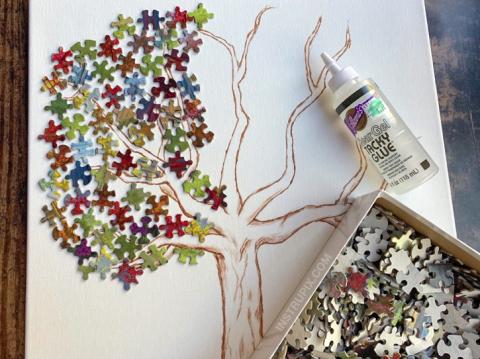 puzzle piece tree on canvas