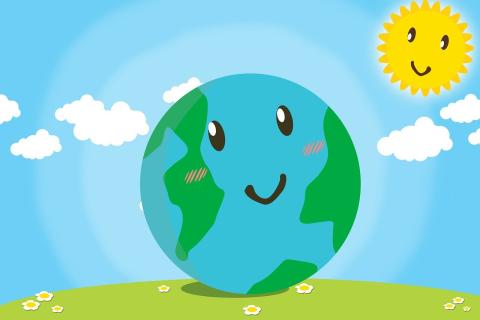 cartoon earth and sun