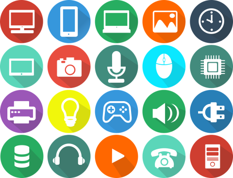 colorful technology symbols on circles