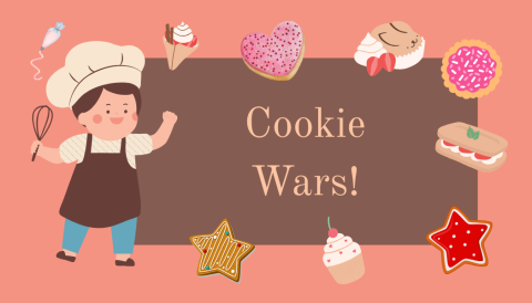 baker with cookies and cakes