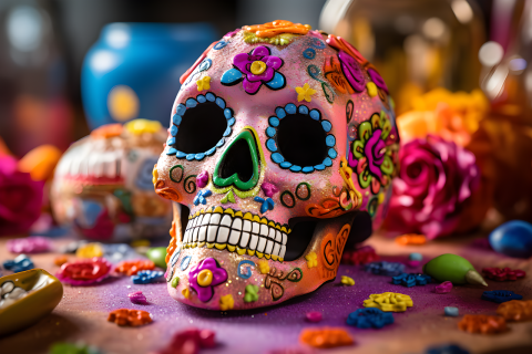 colorfully painted skull