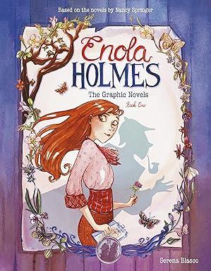 enola holmes book cover-tree and young lady with red hair