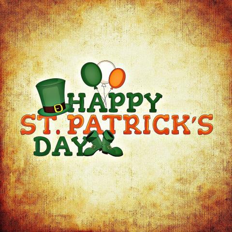Happy St. Patrick's Day image with balloons and green top hat