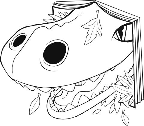 CSLP Dino face looking out of an opened book