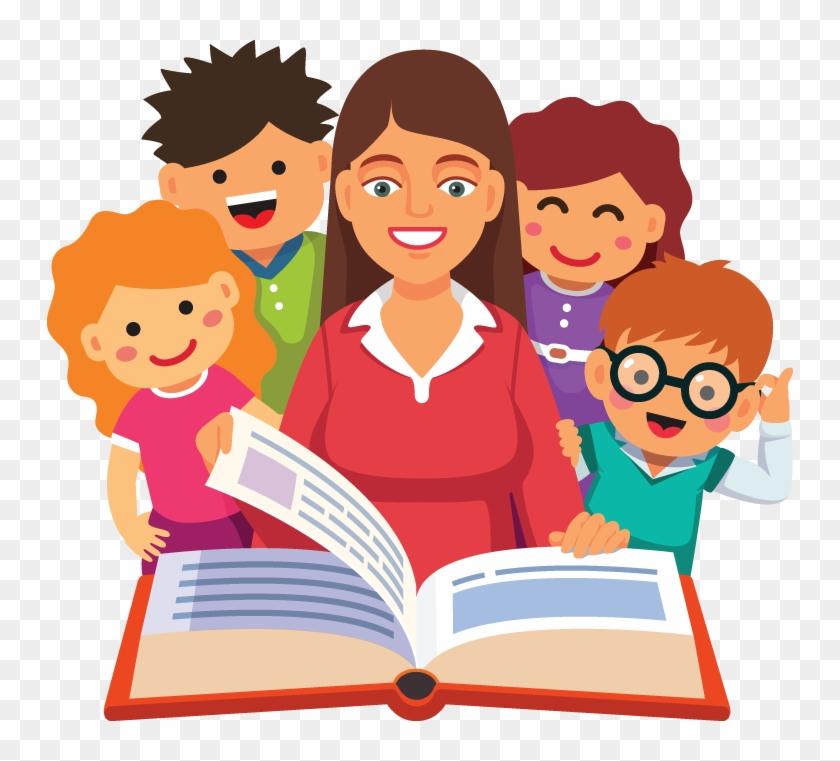 lady reading book to kids