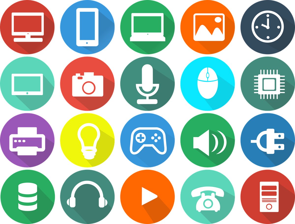 colorful technology symbols on circles