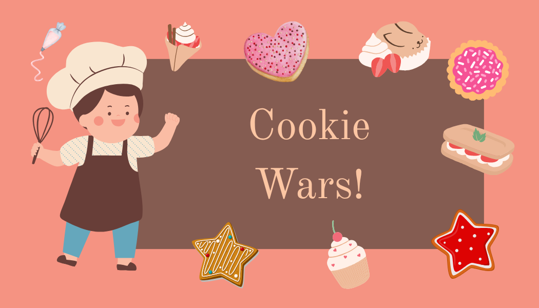 baker with cookies and cakes