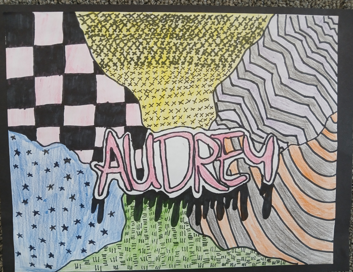 Squiggle lines, abstract art with Audrey name in the middle