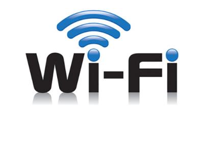 WiFi black text and blue wifi logo