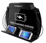 Free charging station with two phones plugged in