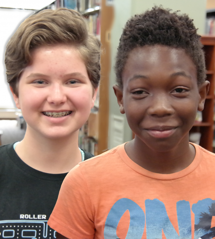 Teens in library stacks